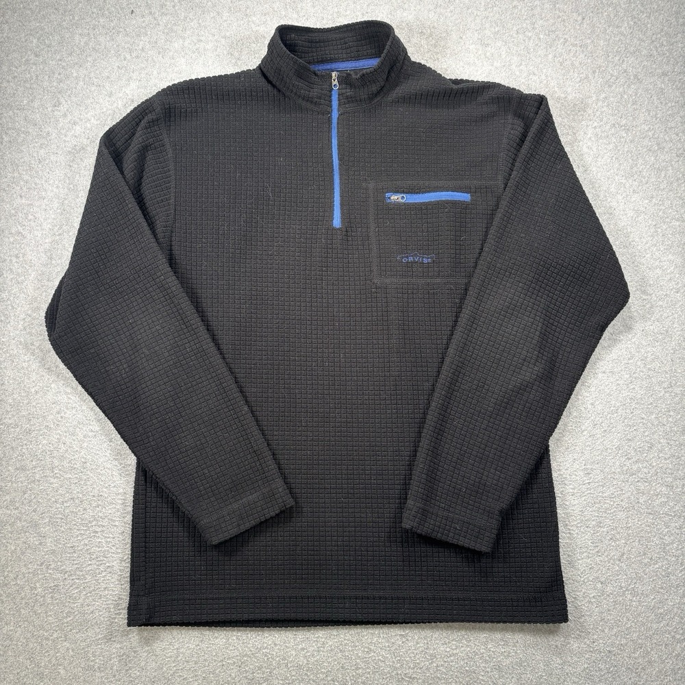 Orvis Trout Bum 1/4 Zip Mens Medium Pullover Sweater Jacket Waffle Fleece Black